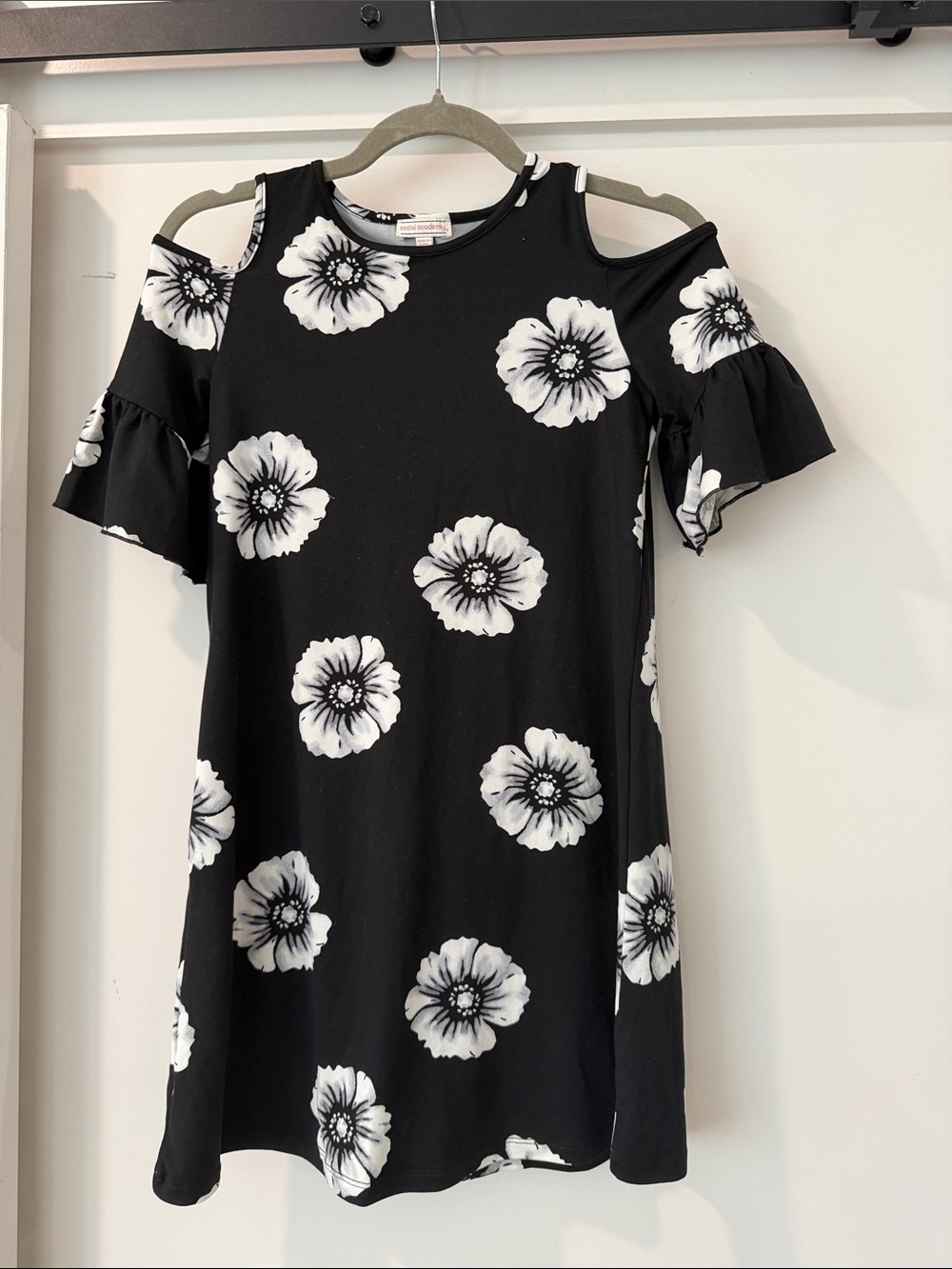 Cold-Shoulder Black Floral Dress